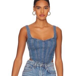 Bardot Denim Corset Bustier in Vintage blue jean crop tank top